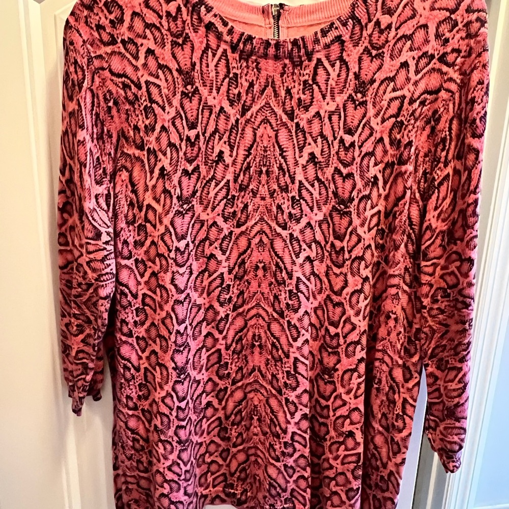 Dana Buchman Pink and Black Animal Print Knit Tunic Top Sz XL